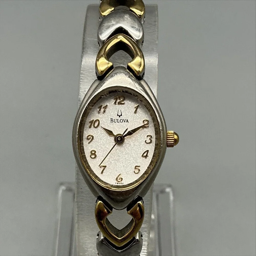 Bulova Womens Watch 17mm Two Tone Heart Bracelet Band New Battery 7.75